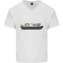 Home Is Where You Moor It Long Boat Barge Mens V-Neck Cotton T-Shirt White