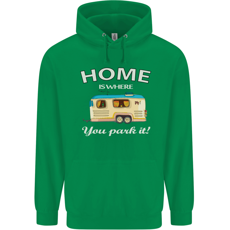 Home Is Where You Park It Caravan Funny Mens 80% Cotton Hoodie Irish Green