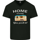 Home Is Where You Park It Caravan Funny Mens V-Neck Cotton T-Shirt Black