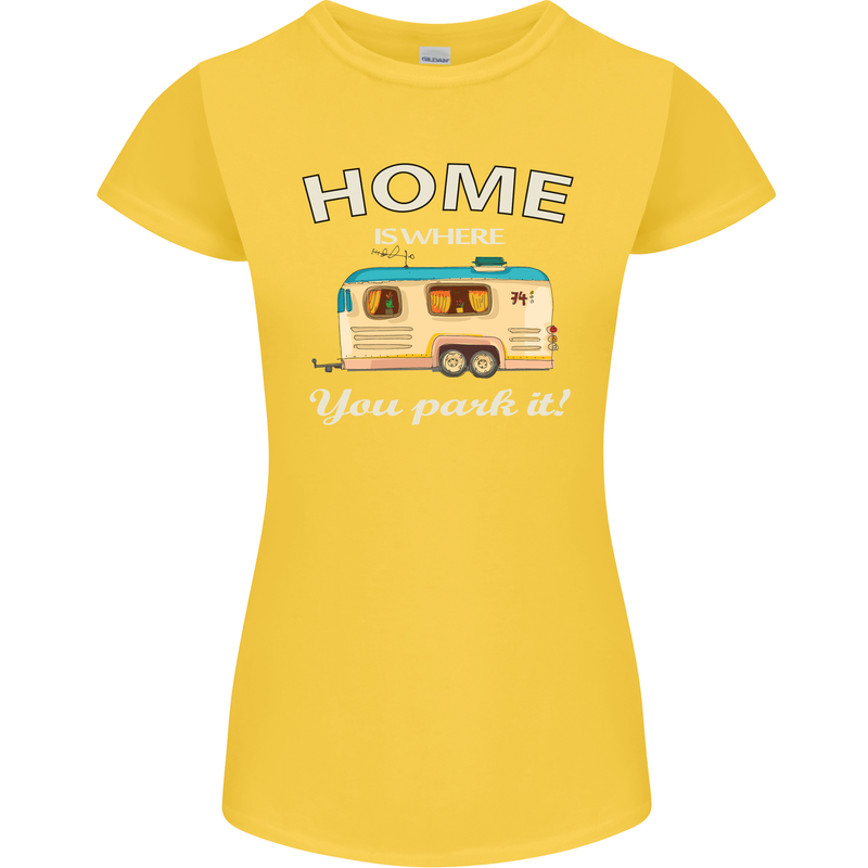 Home Is Where You Park It Caravan Funny Womens Petite Cut T-Shirt Yellow