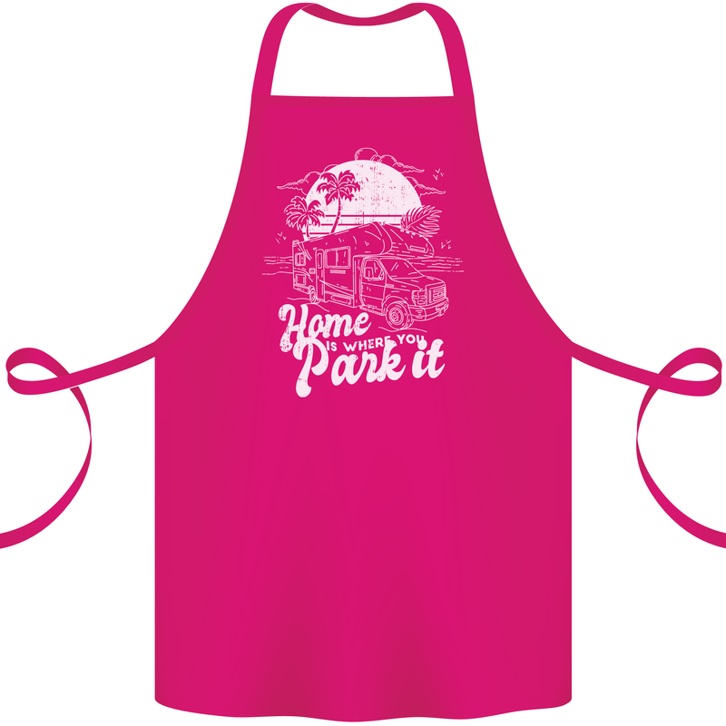 Home Is Where You Park It Funny Caravan Cotton Apron 100% Organic Pink