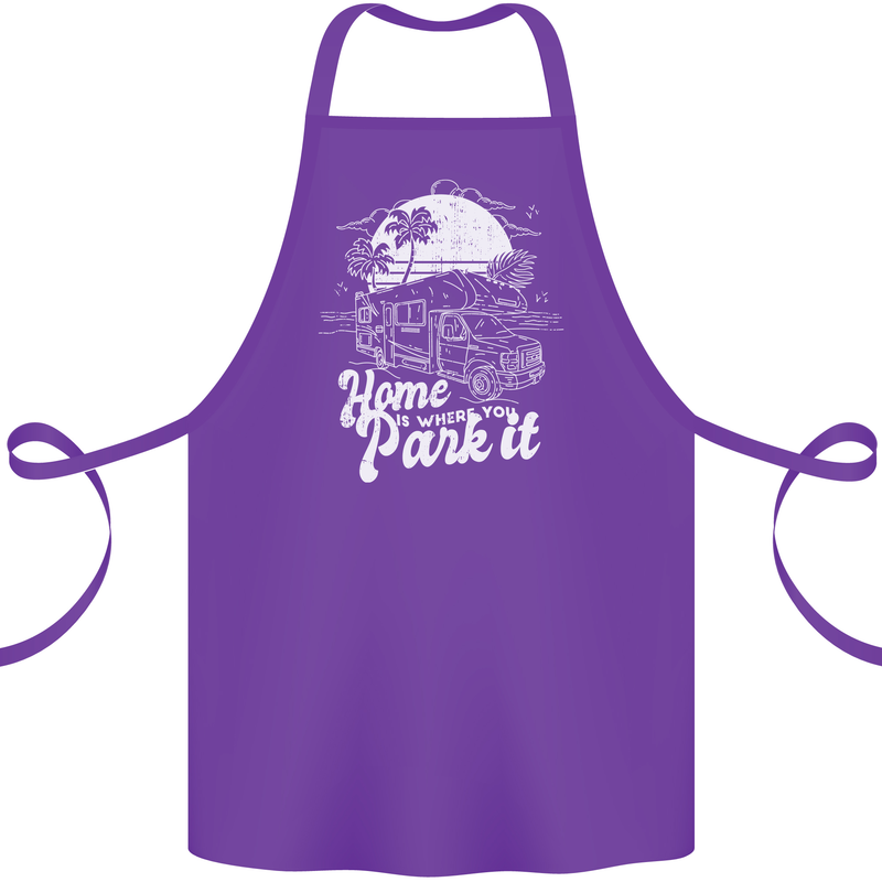 Home Is Where You Park It Funny Caravan Cotton Apron 100% Organic Purple