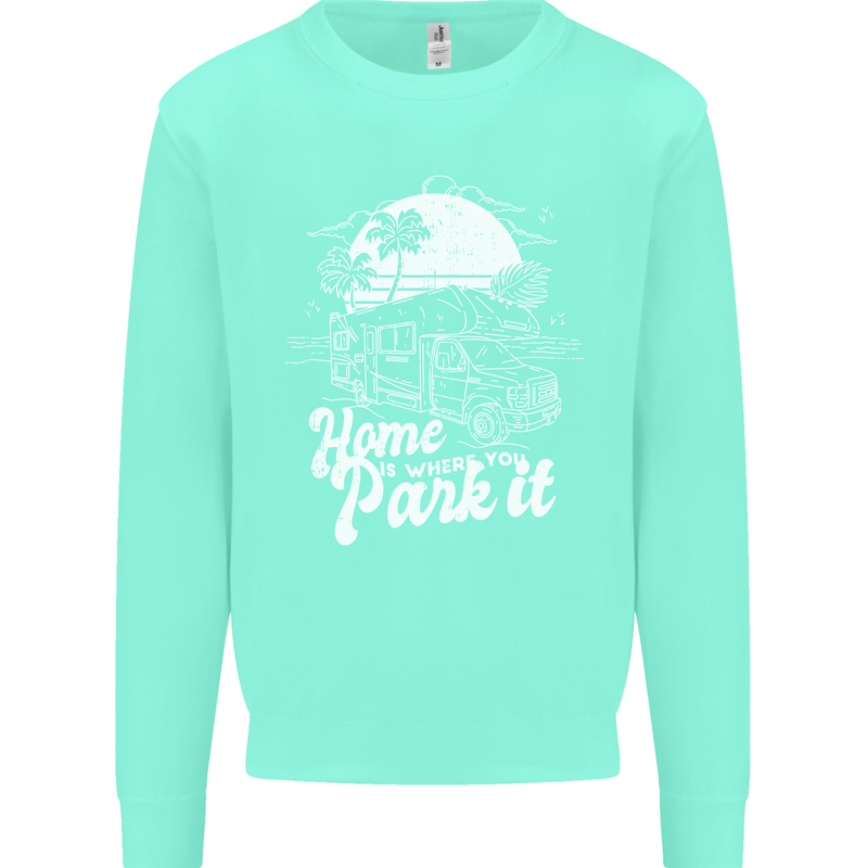 Home Is Where You Park It Funny Caravan Kids Sweatshirt Jumper Peppermint