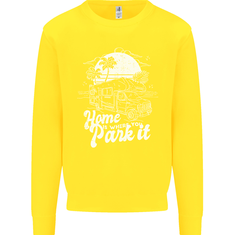 Home Is Where You Park It Funny Caravan Kids Sweatshirt Jumper Yellow
