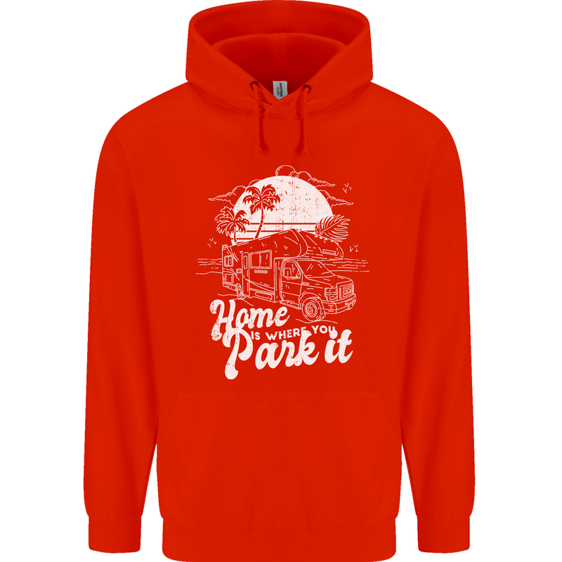 Home Is Where You Park It Funny Caravan Mens 80% Cotton Hoodie Bright Red