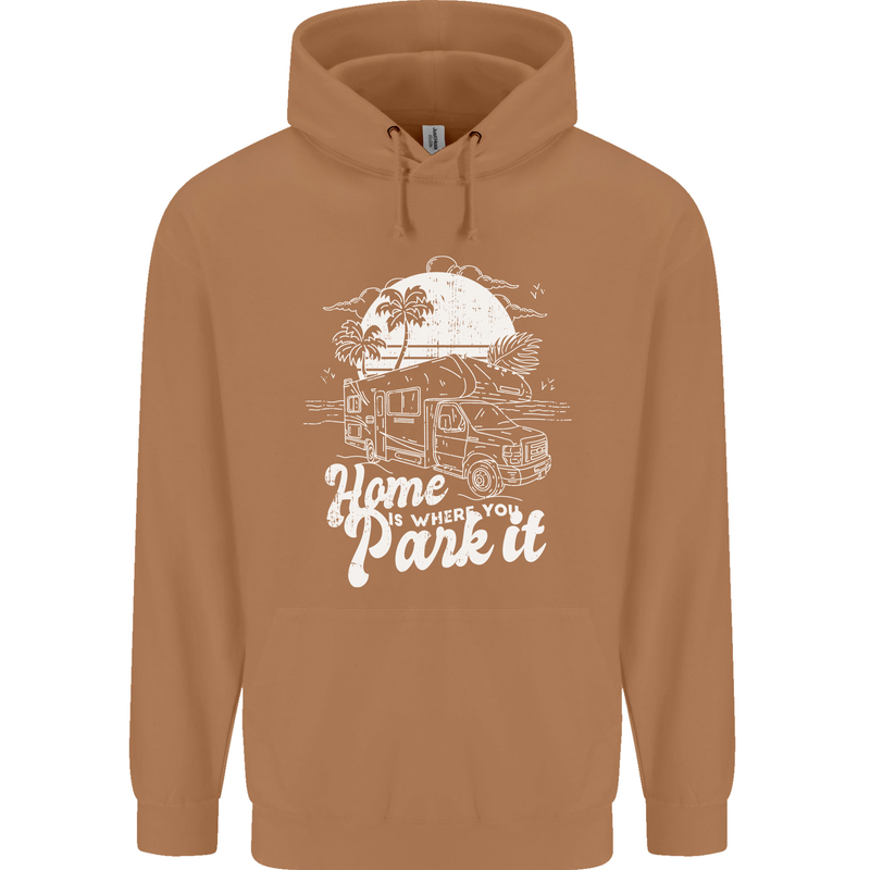 Home Is Where You Park It Funny Caravan Mens 80% Cotton Hoodie Caramel Latte