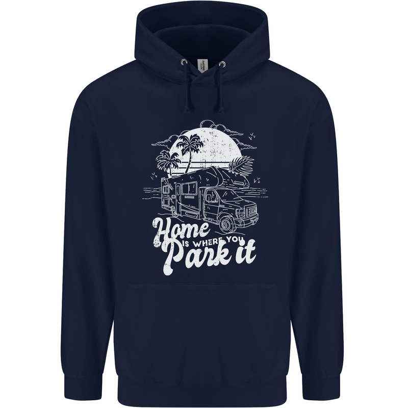 Home Is Where You Park It Funny Caravan Mens 80% Cotton Hoodie Navy Blue