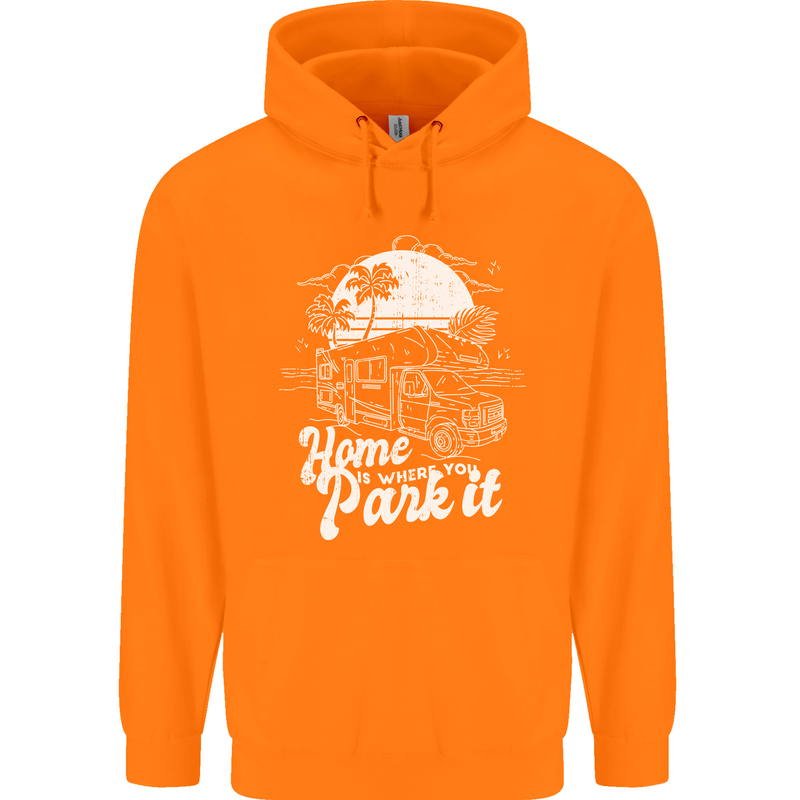 Home Is Where You Park It Funny Caravan Mens 80% Cotton Hoodie Orange
