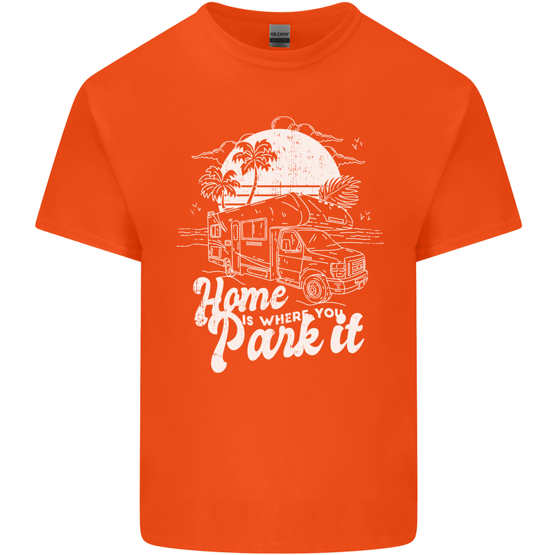 Home Is Where You Park It Funny Caravan Mens Cotton T-Shirt Tee Top Orange
