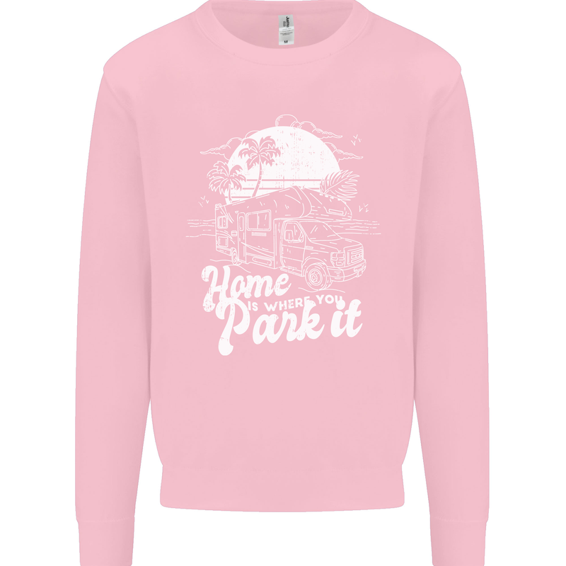 Home Is Where You Park It Funny Caravan Mens Sweatshirt Jumper Light Pink