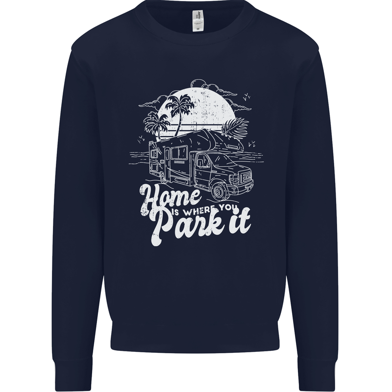 Home Is Where You Park It Funny Caravan Mens Sweatshirt Jumper Navy Blue