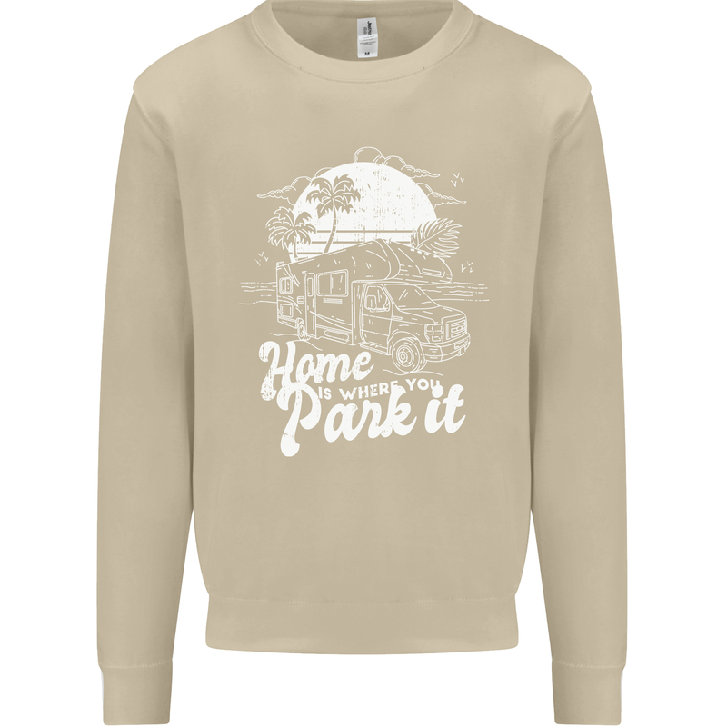 Home Is Where You Park It Funny Caravan Mens Sweatshirt Jumper Sand