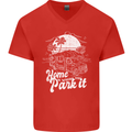 Home Is Where You Park It Funny Caravan Mens V-Neck Cotton T-Shirt Red