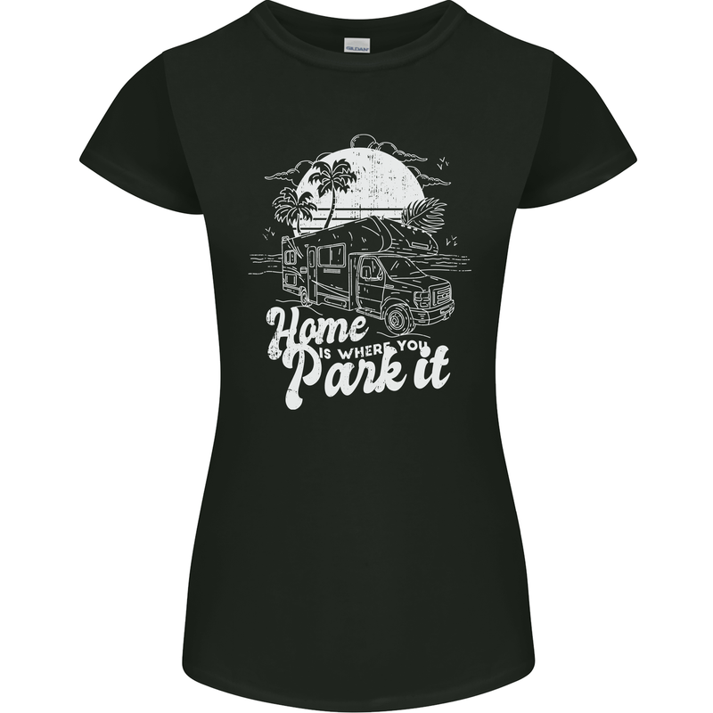 Home Is Where You Park It Funny Caravan Womens Petite Cut T-Shirt Black
