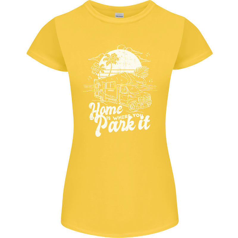 Home Is Where You Park It Funny Caravan Womens Petite Cut T-Shirt Yellow