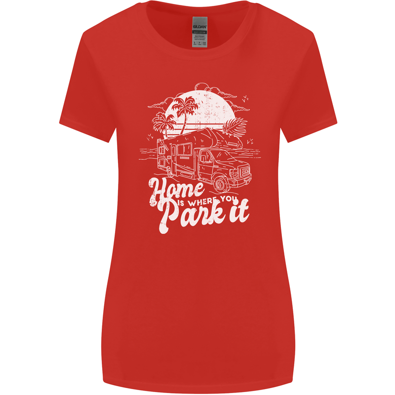 Home Is Where You Park It Funny Caravan Womens Wider Cut T-Shirt Red