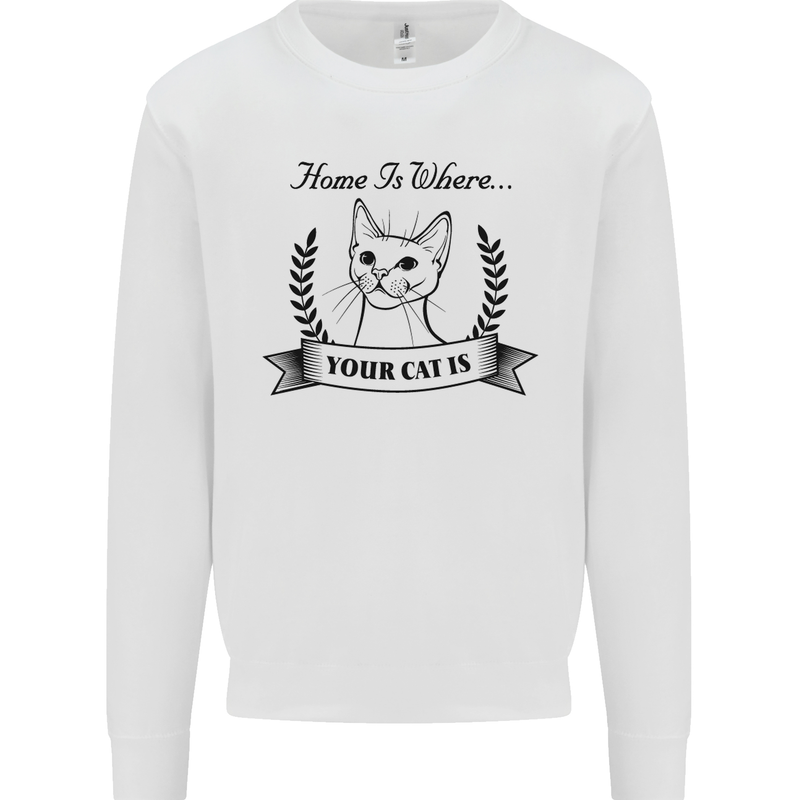 Home Is Where Your Cat Is Funny Kitten Kids Sweatshirt Jumper White