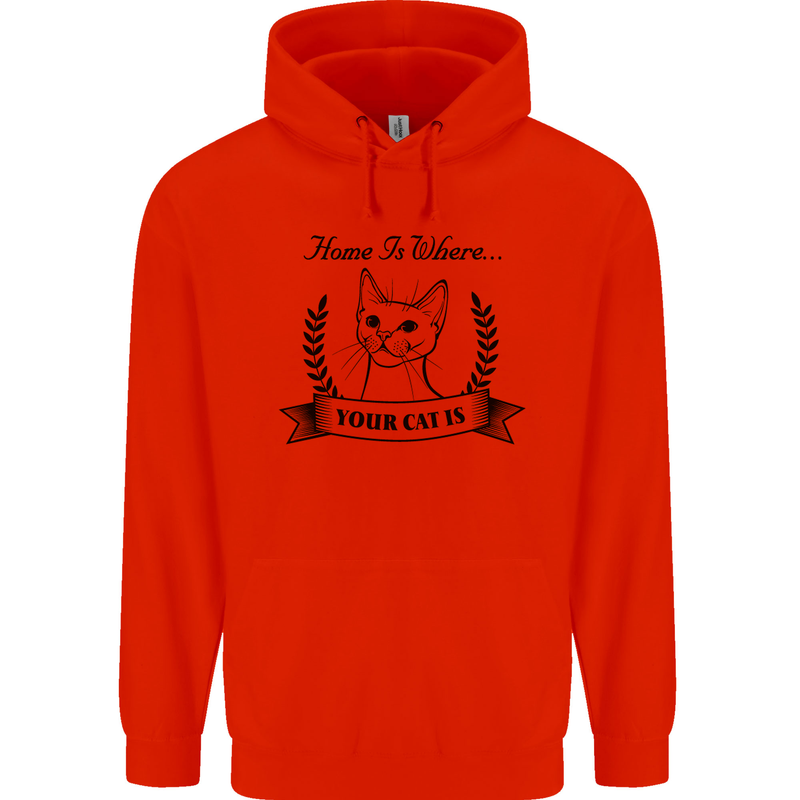 Home Is Where Your Cat Is Funny Kitten Mens 80% Cotton Hoodie Bright Red