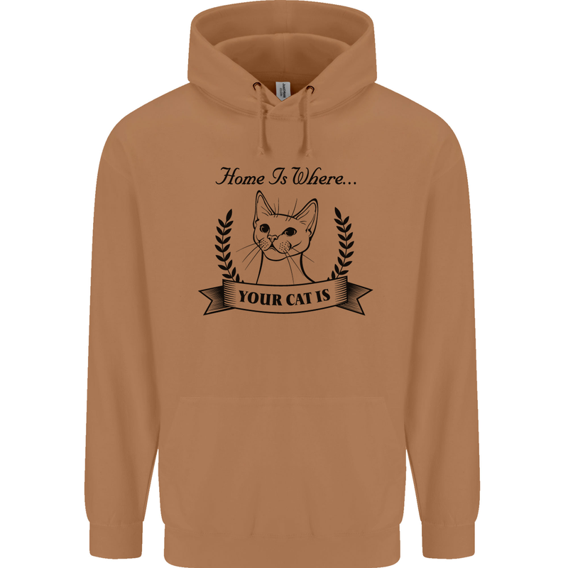 Home Is Where Your Cat Is Funny Kitten Mens 80% Cotton Hoodie Caramel Latte