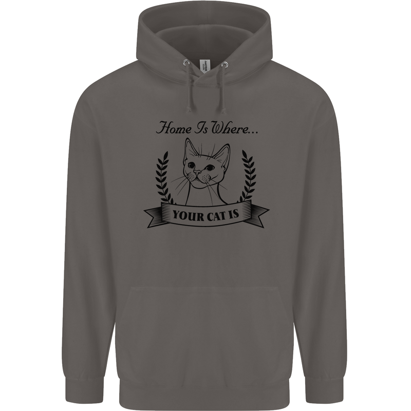 Home Is Where Your Cat Is Funny Kitten Mens 80% Cotton Hoodie Charcoal