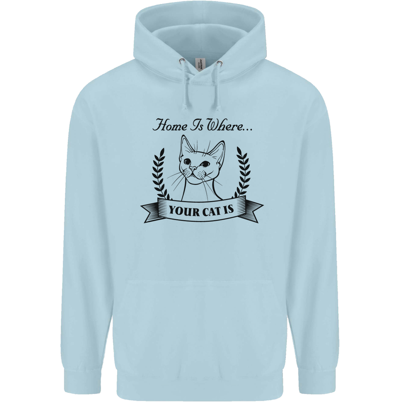 Home Is Where Your Cat Is Funny Kitten Mens 80% Cotton Hoodie Light Blue