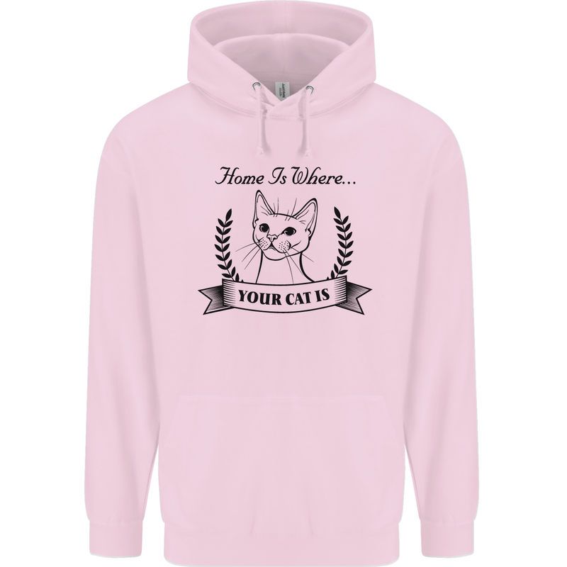 Home Is Where Your Cat Is Funny Kitten Mens 80% Cotton Hoodie Light Pink
