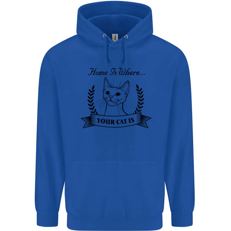 Home Is Where Your Cat Is Funny Kitten Mens 80% Cotton Hoodie Royal Blue