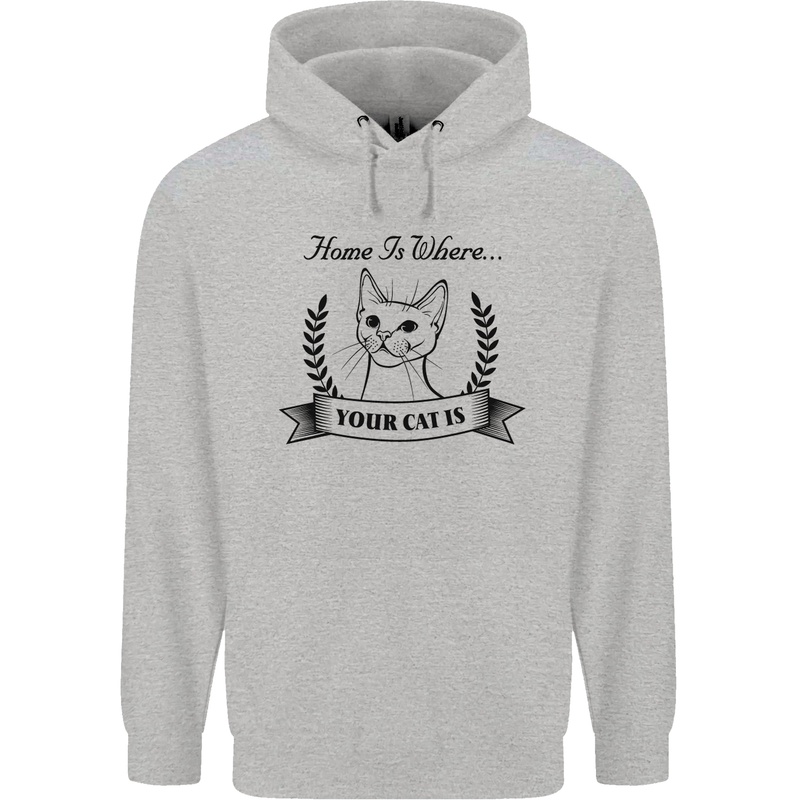 Home Is Where Your Cat Is Funny Kitten Mens 80% Cotton Hoodie Sports Grey