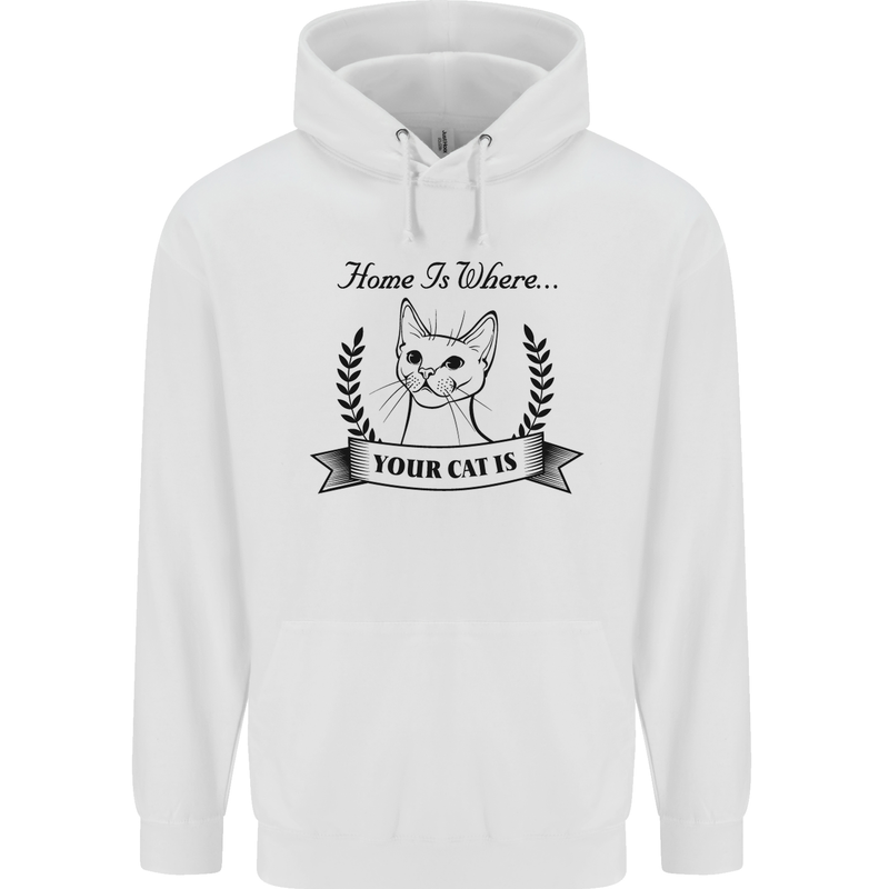 Home Is Where Your Cat Is Funny Kitten Mens 80% Cotton Hoodie White