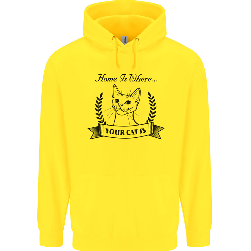 Home Is Where Your Cat Is Funny Kitten Mens 80% Cotton Hoodie Yellow