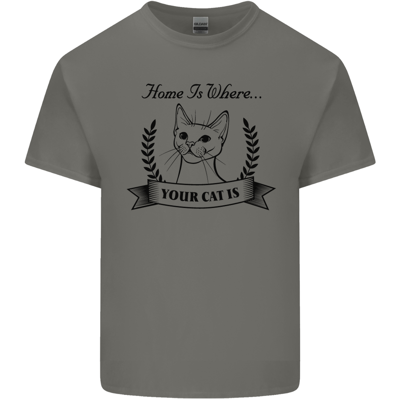 Home Is Where Your Cat Is Funny Kitten Mens Cotton T-Shirt Tee Top Charcoal