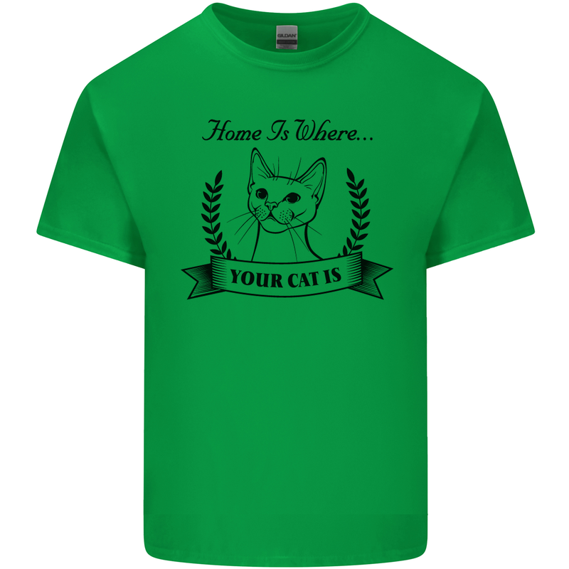 Home Is Where Your Cat Is Funny Kitten Mens Cotton T-Shirt Tee Top Irish Green
