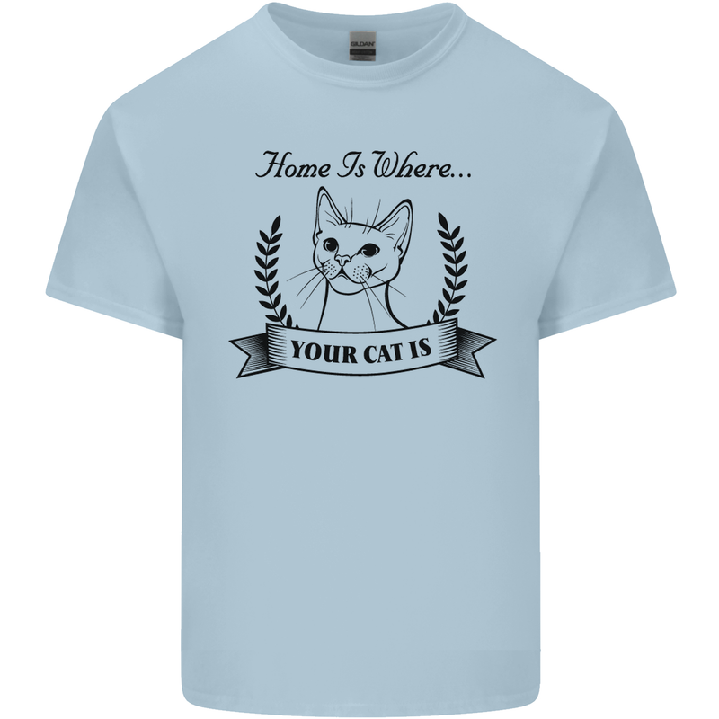 Home Is Where Your Cat Is Funny Kitten Mens Cotton T-Shirt Tee Top Light Blue