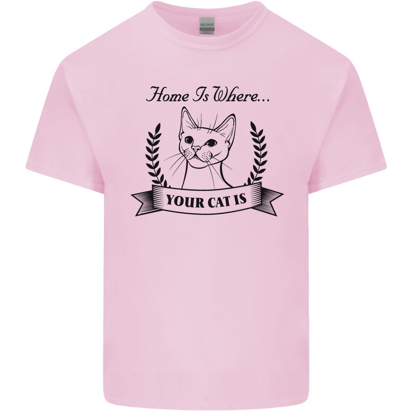 Home Is Where Your Cat Is Funny Kitten Mens Cotton T-Shirt Tee Top Light Pink