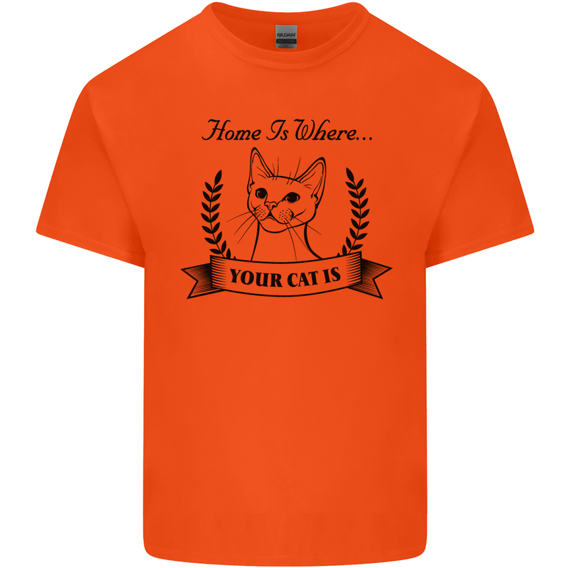 Home Is Where Your Cat Is Funny Kitten Mens Cotton T-Shirt Tee Top Orange
