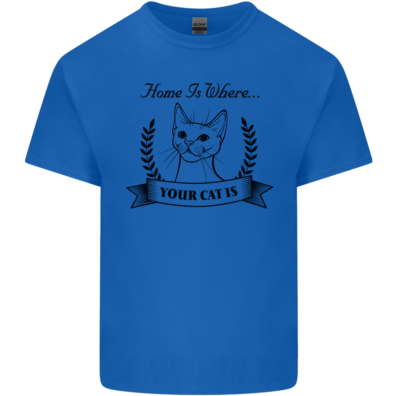 Home Is Where Your Cat Is Funny Kitten Mens Cotton T-Shirt Tee Top Royal Blue