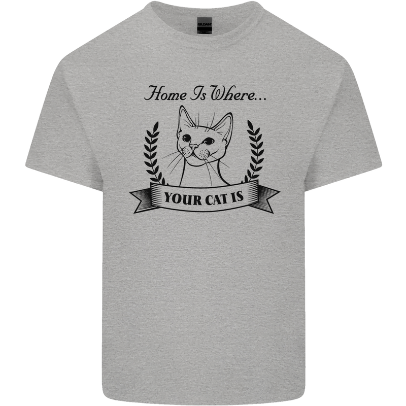 Home Is Where Your Cat Is Funny Kitten Mens Cotton T-Shirt Tee Top Sports Grey