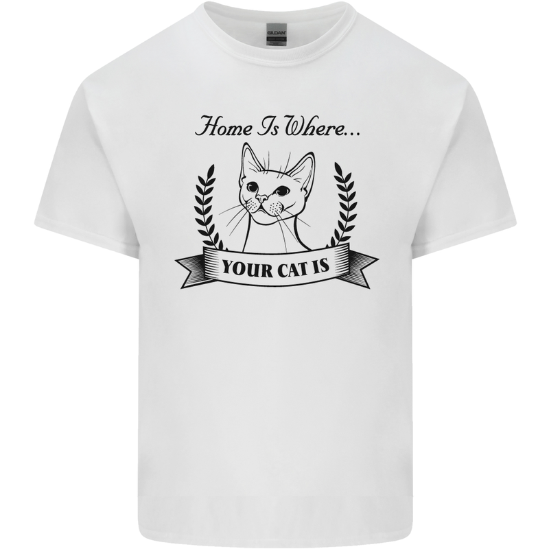 Home Is Where Your Cat Is Funny Kitten Mens Cotton T-Shirt Tee Top White