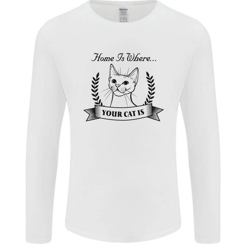 Home Is Where Your Cat Is Funny Kitten Mens Long Sleeve T-Shirt Charcoal