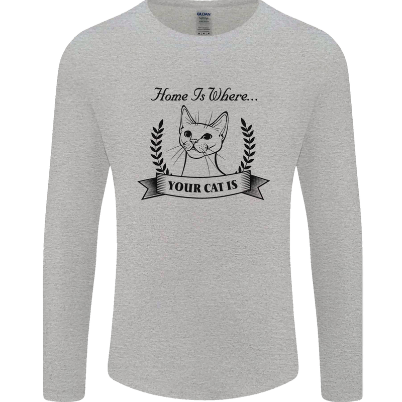 Home Is Where Your Cat Is Funny Kitten Mens Long Sleeve T-Shirt Sports Grey