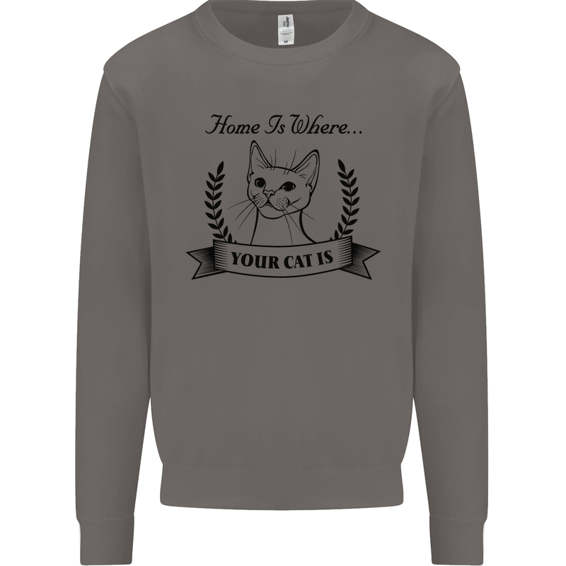 Home Is Where Your Cat Is Funny Kitten Mens Sweatshirt Jumper Charcoal