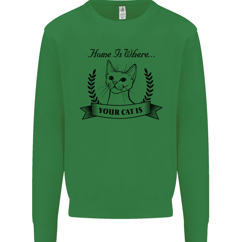 Home Is Where Your Cat Is Funny Kitten Mens Sweatshirt Jumper Irish Green