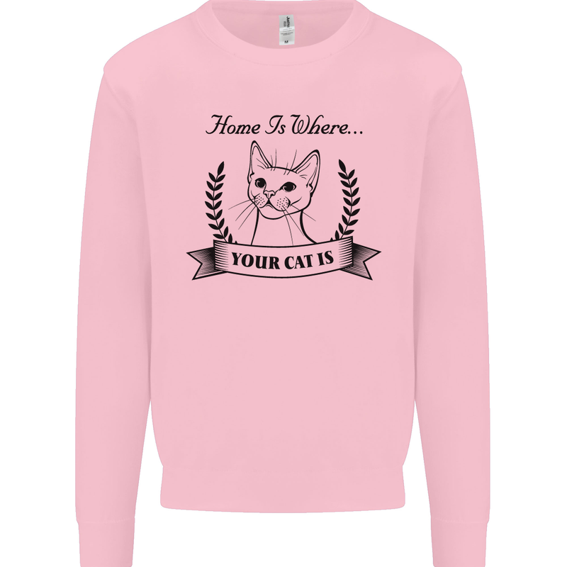 Home Is Where Your Cat Is Funny Kitten Mens Sweatshirt Jumper Light Pink