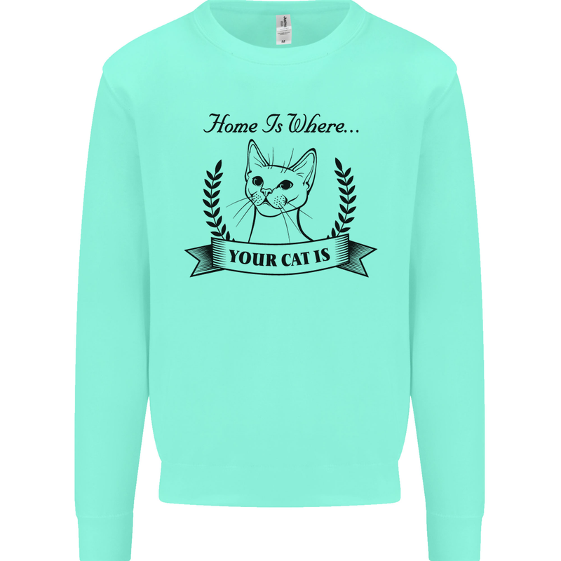 Home Is Where Your Cat Is Funny Kitten Mens Sweatshirt Jumper Peppermint