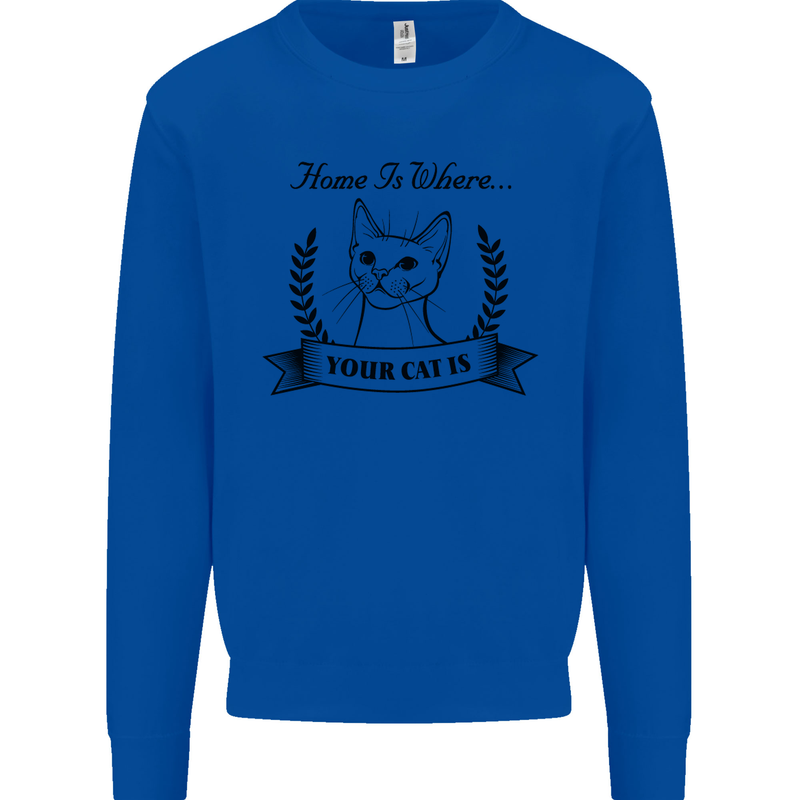 Home Is Where Your Cat Is Funny Kitten Mens Sweatshirt Jumper Royal Blue