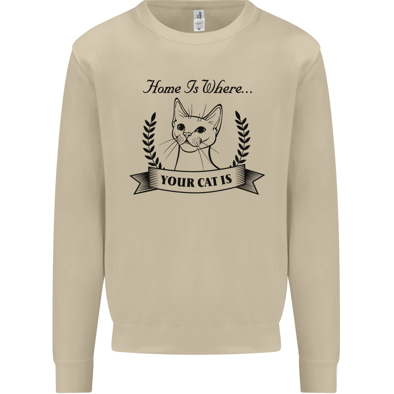 Home Is Where Your Cat Is Funny Kitten Mens Sweatshirt Jumper Sand