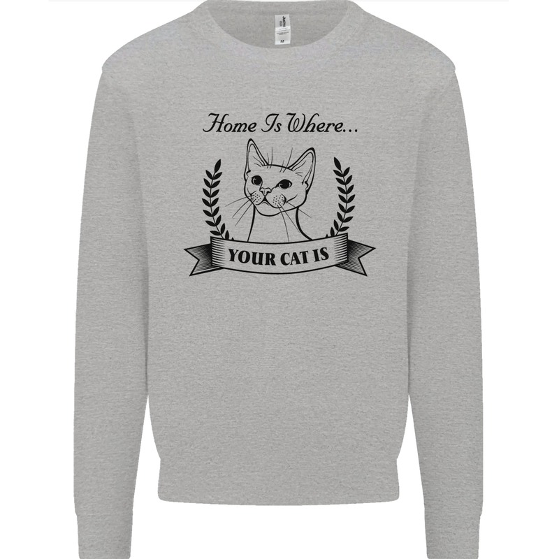 Home Is Where Your Cat Is Funny Kitten Mens Sweatshirt Jumper Sports Grey
