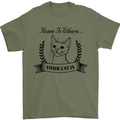 Home Is Where Your Cat Is Funny Kitten Mens T-Shirt Cotton Gildan Military Green