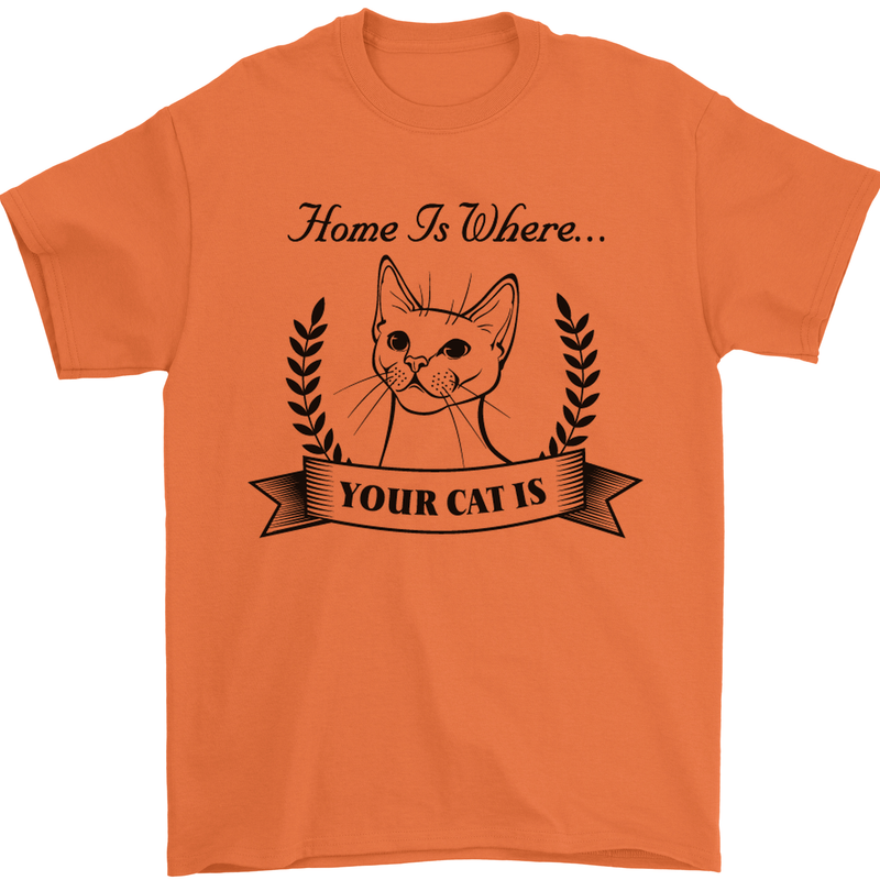 Home Is Where Your Cat Is Funny Kitten Mens T-Shirt Cotton Gildan Orange