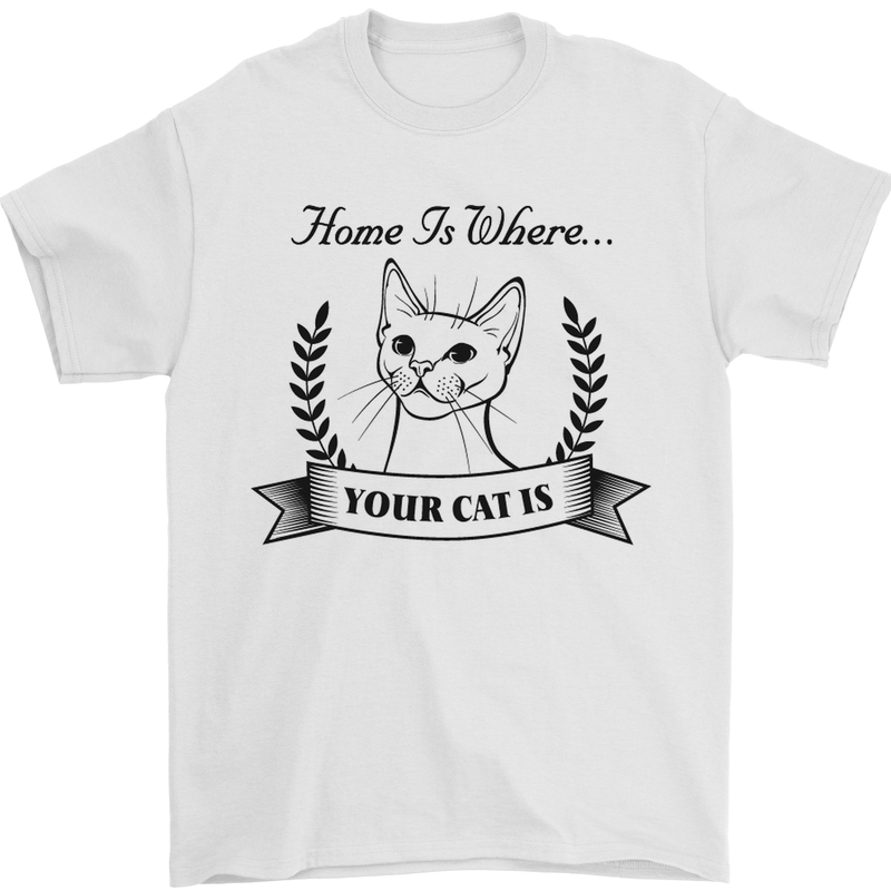 Home Is Where Your Cat Is Funny Kitten Mens T-Shirt Cotton Gildan White